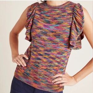 Anthropologie Ruby Flutter Sleeve Mulitocolor Knit Sweater Top Size S